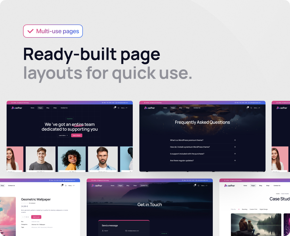 Pre made pages WordPress